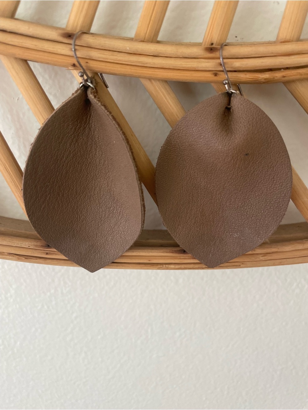 Brown Leather Teardrop Dangle Earrings